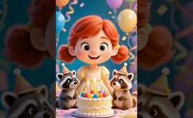 Cute girl celebrates birthday with her raccoons